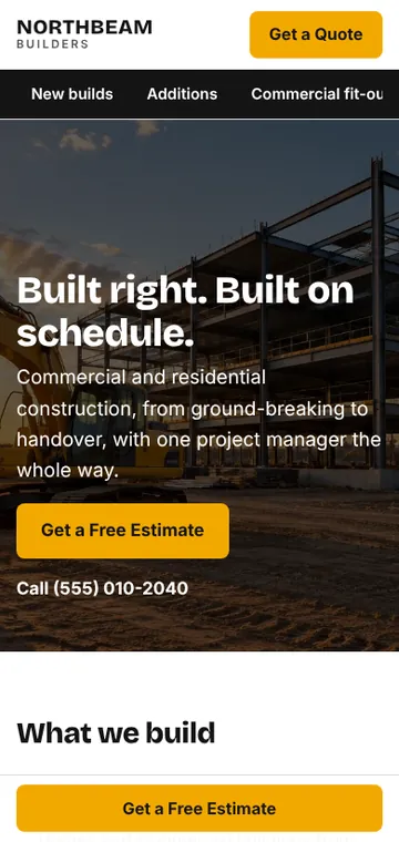 Mobile view of the same concept website with a tap-to-call button